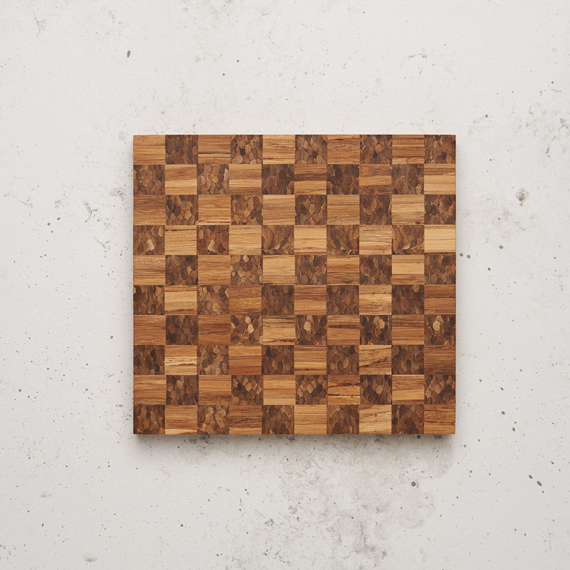 Overhead view of the checkered pattern on the game night snack board