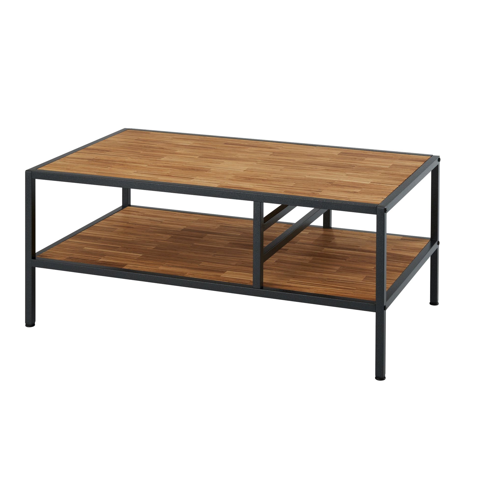 2 tier coffee table featuring chopstick made wood top and shelf