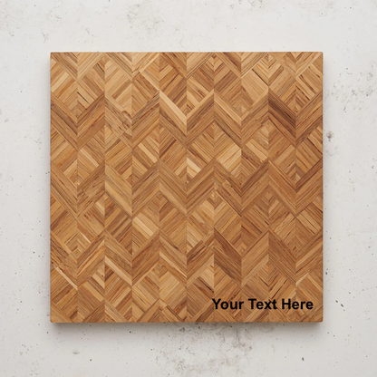 Overhead view of the Wine and dine serving board. The wood is a medium-brown tone with visible grain, and the text "Your Text Here" appears in black in the bottom right corner, suggesting a customizable product.